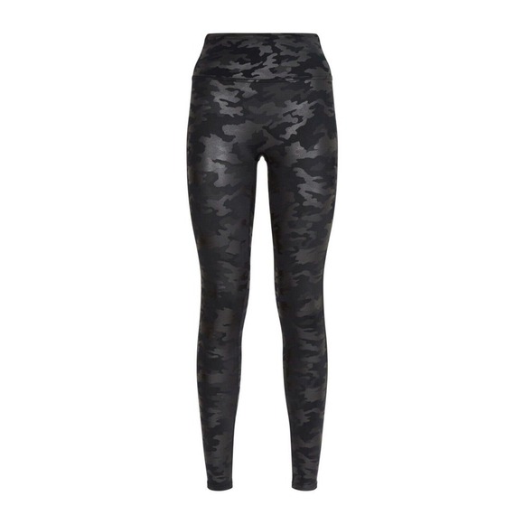 SPANX Pants - Spanx Black Matte Faux Leather Camo Camouflage High Waist Leggings Pants